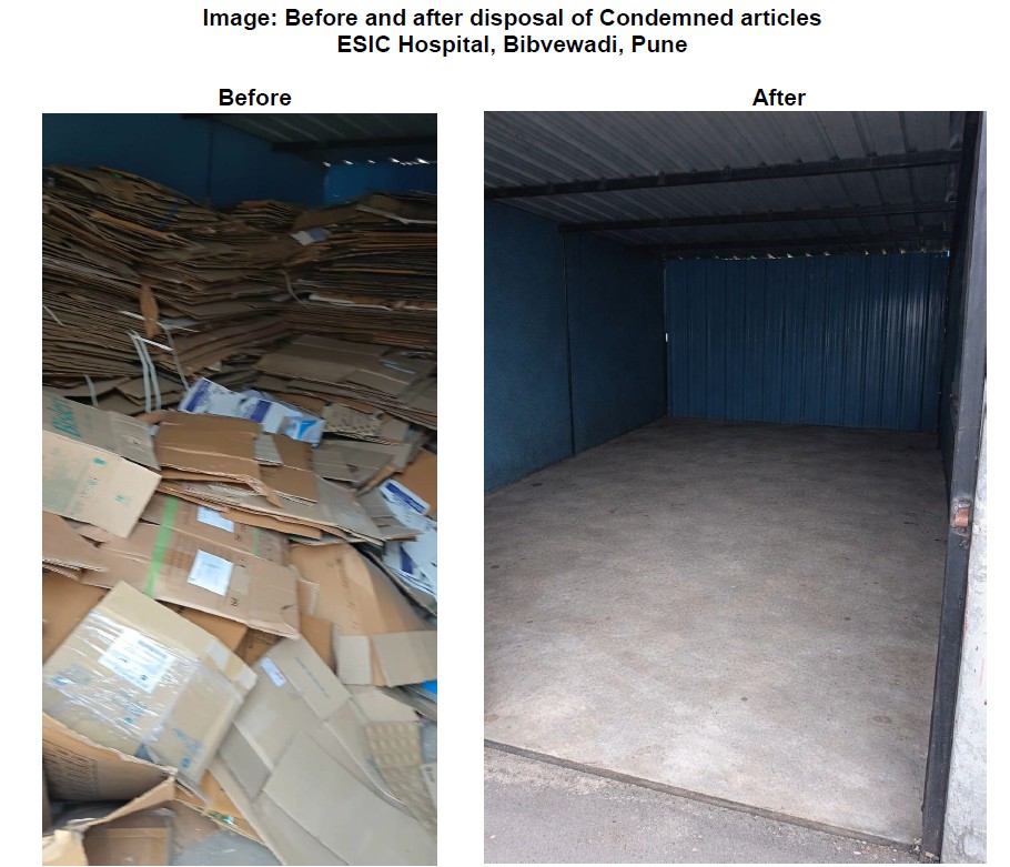 Before and after disposal of Condemned articles ESIC Hospital, Bibvewadi, Pune